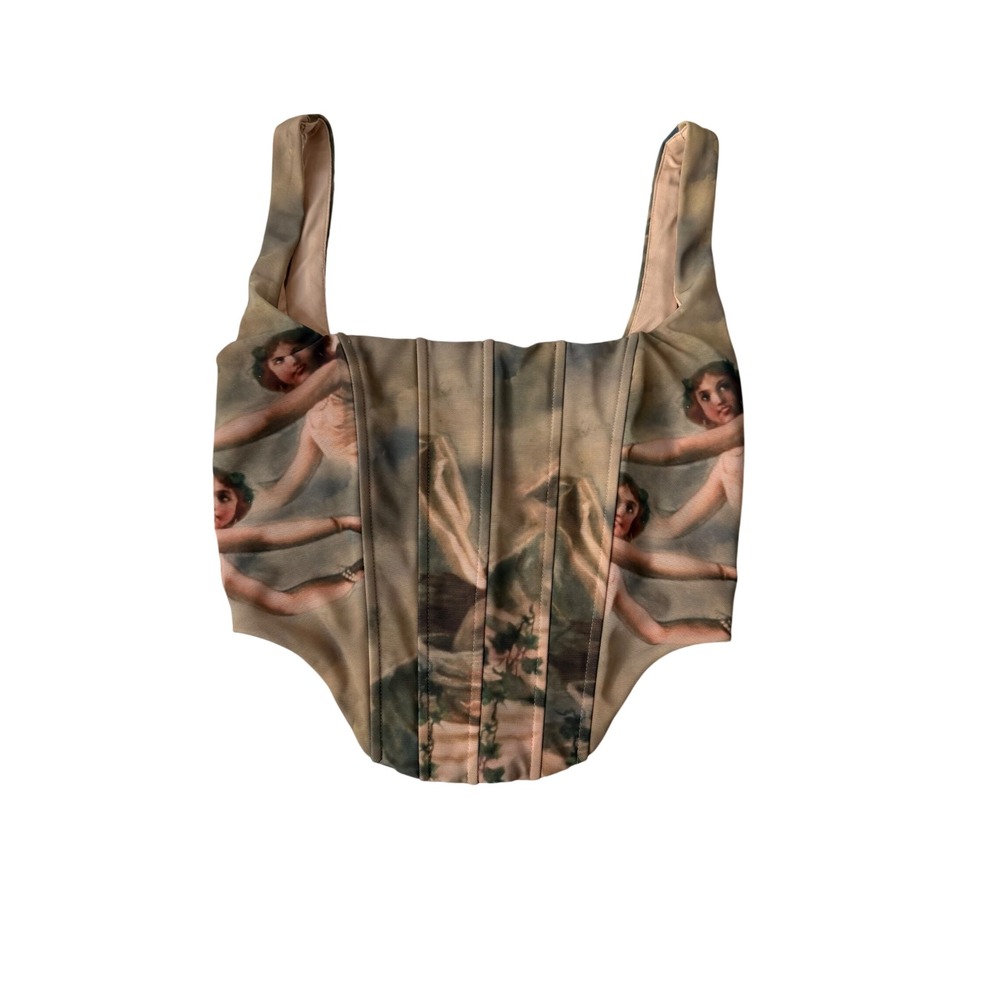 Edikted Renaissance Angel Graphic Corset Top Size S